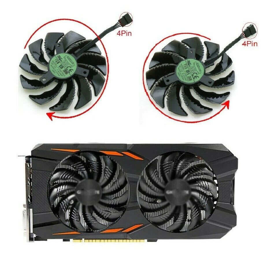 88mm Gigabyte GeForce GTX 1060 1070 RX 480 570 470 Cooling fan Pair 40mm 4-pin