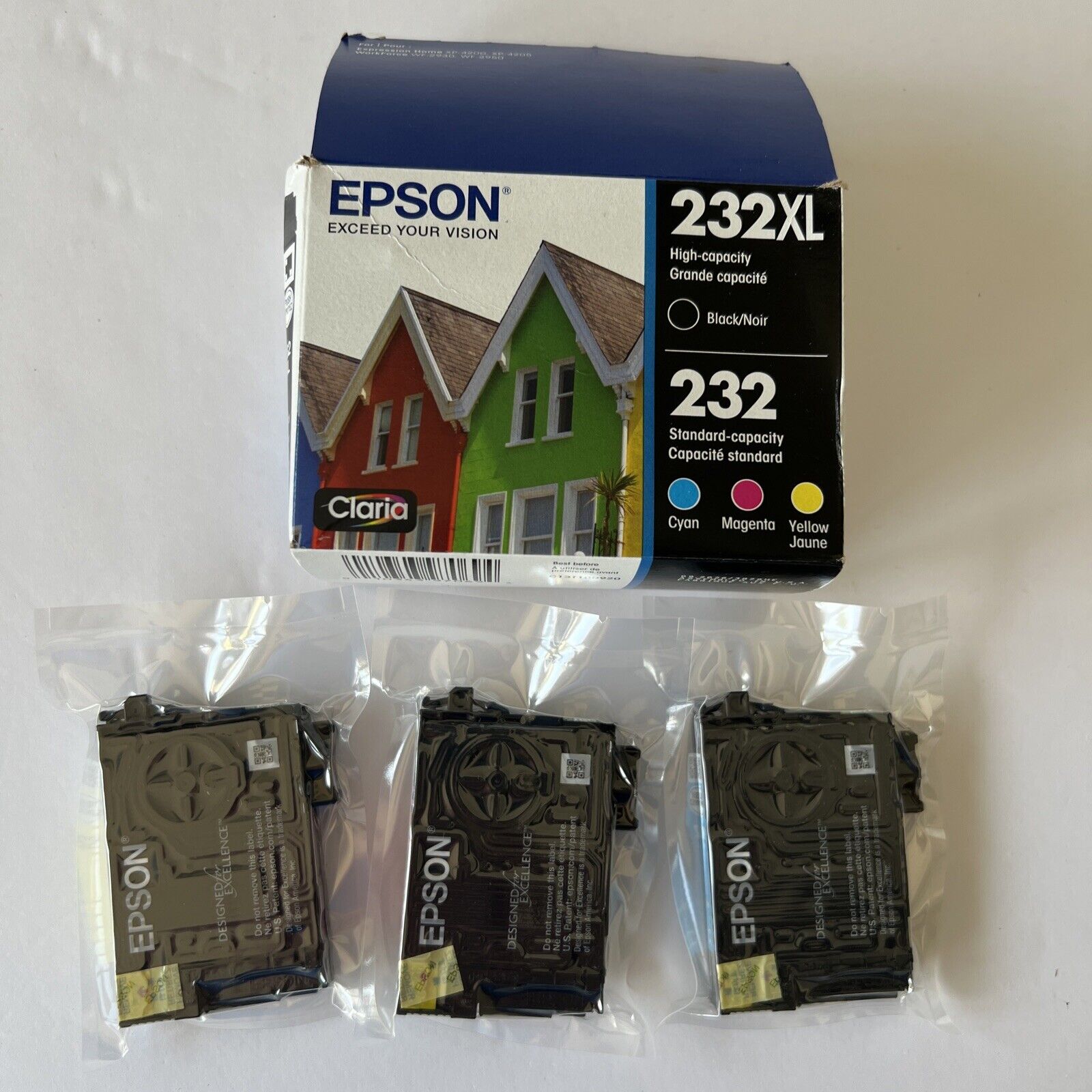 Epson T232XL-BCS Cyan Magenta Yellow (NO BLACK) Ink Cart Genuine 232XL  Exp 2026