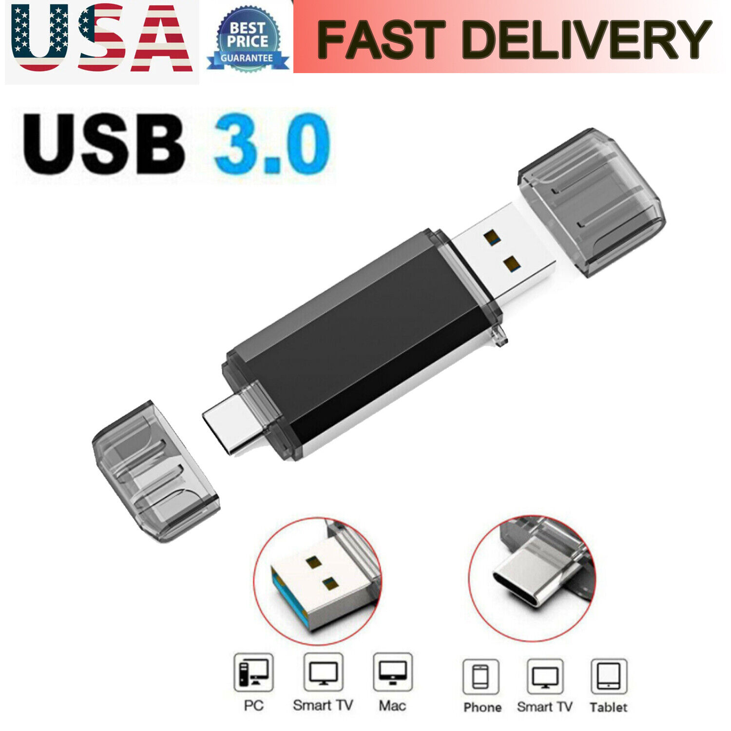 High Capacity 256GB USB 3.0+USB C Flash Drives Stick Memory Stick U Disk 2-in-1