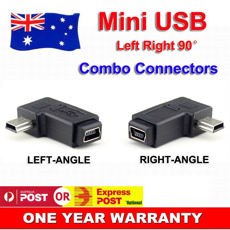 2pcs 90° Degree Left + Right Angle Mini USB Male to Female Converter Connector