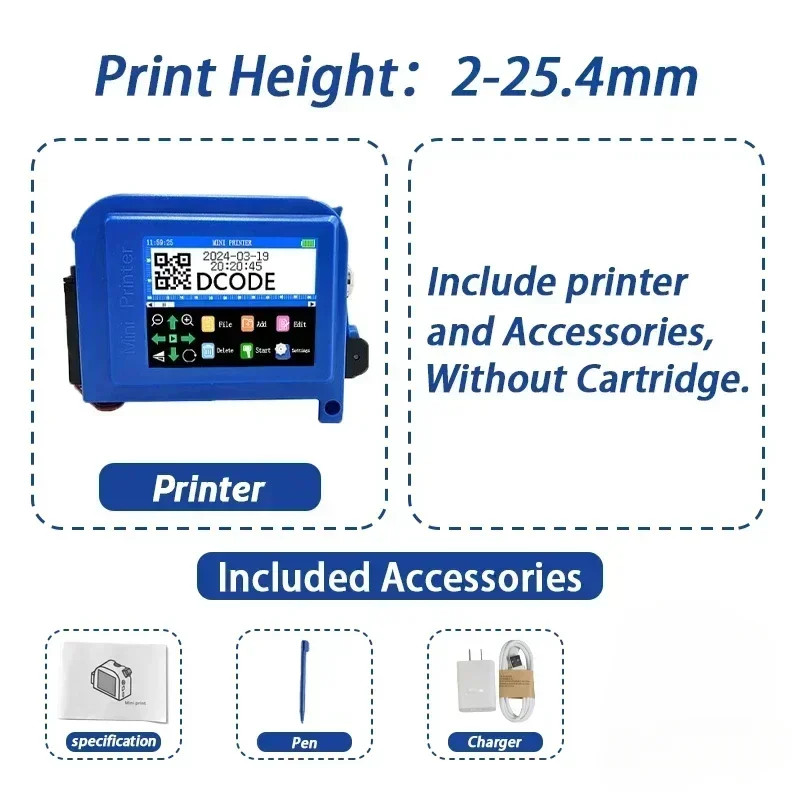 DC11 25.4mm/1 inch Portable Mini Printer Handheld Inkjet Printer Non-encrypted Q