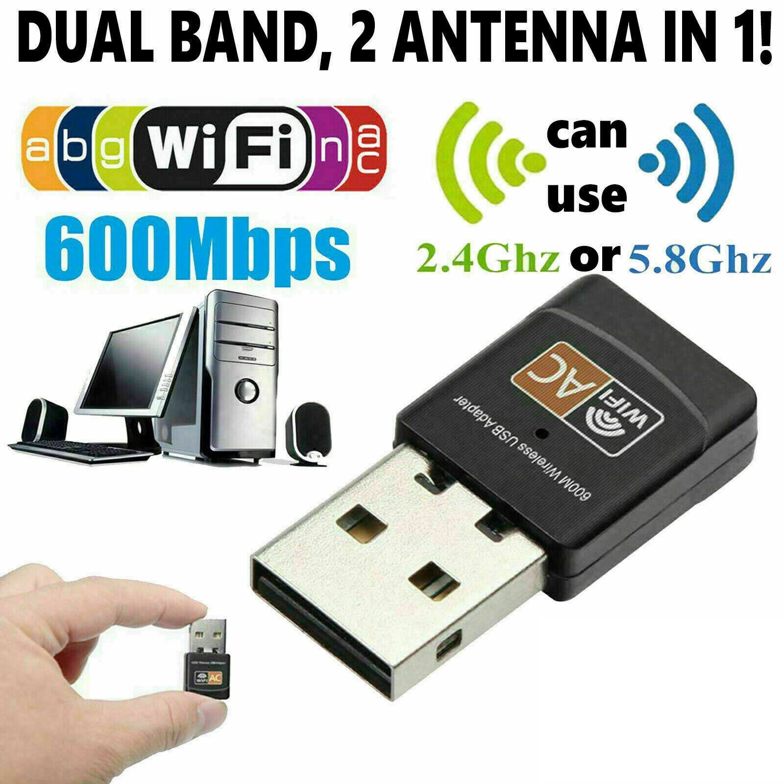 10 X LOT AC600 Mbps Dual Band 2.4/5Ghz Wireless USB Mini WiFi Network 802.11