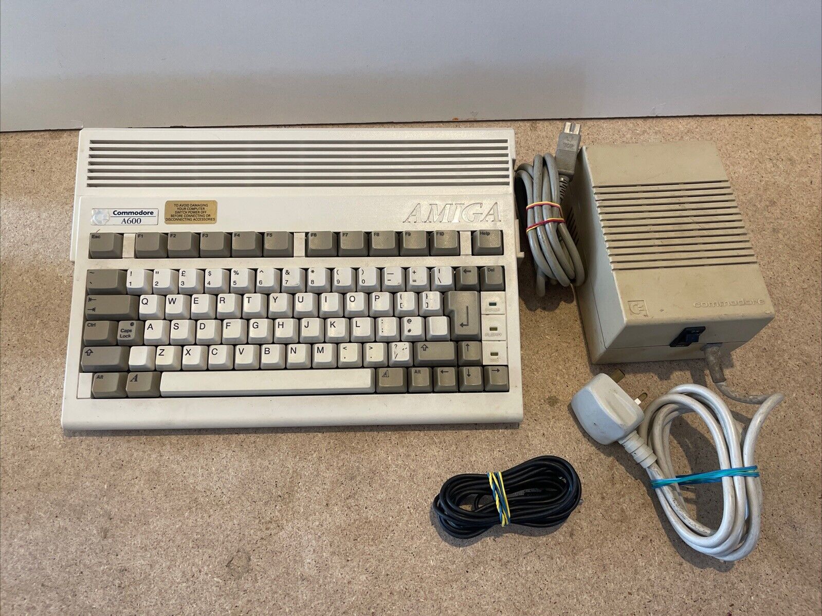 Vintage Commodore Amiga A600 Video Game Computer Working With Power Cable