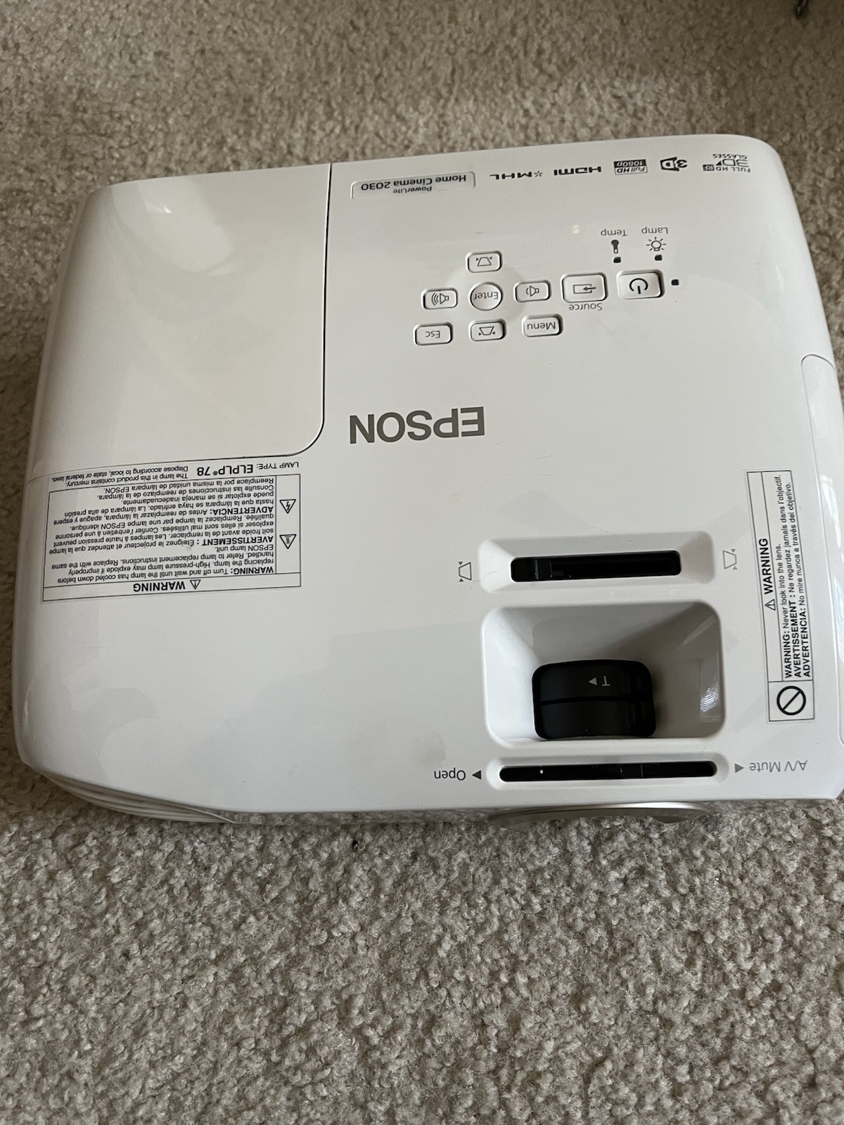 Epson PowerLite Home Cinema 2030 Projector 3D Ready Full HD 1080p HDMI White