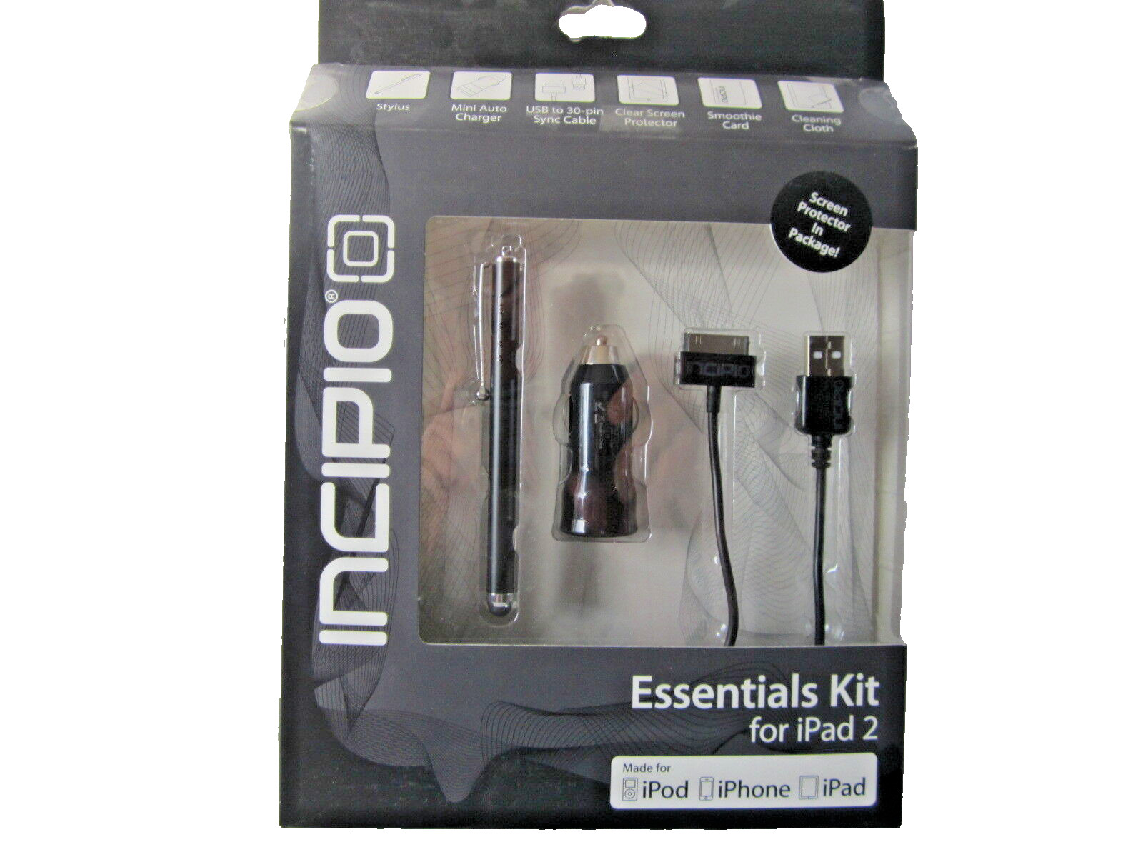INCIPIO Essentials Kit for iPad 2 iPod IPhone 4 Car Charger Stylus New NIB