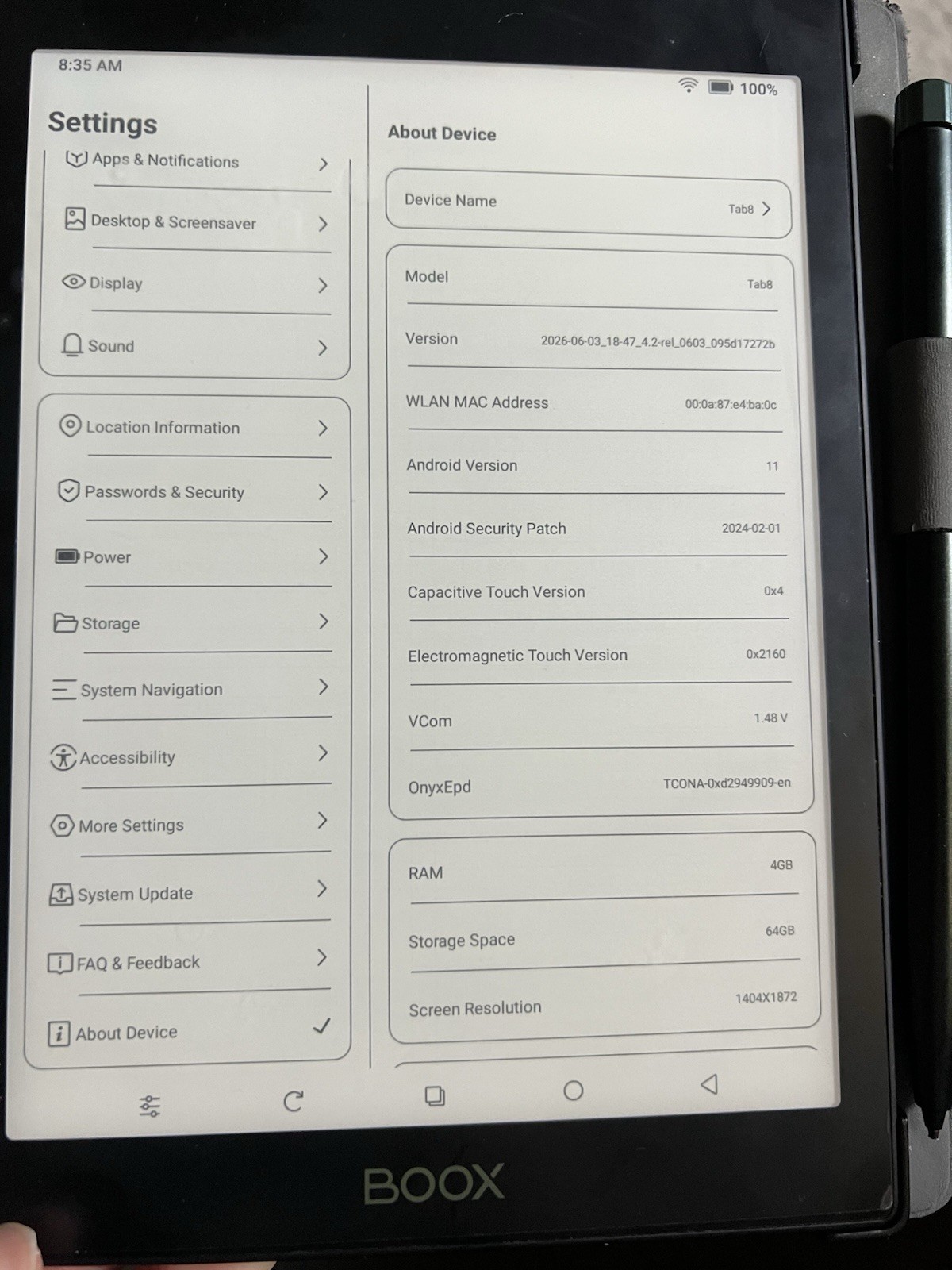 Onyx BOOX Tab8 7.8” Black and White E-Ink Tablet 64GB case stylus bundle