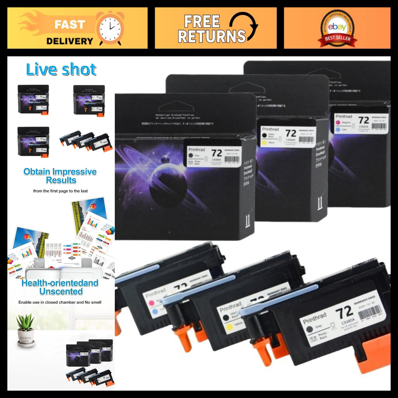 Replacement Printhead 3-Pack for HP Designjet T610 T620 T770 T790 T1100 T1200 -