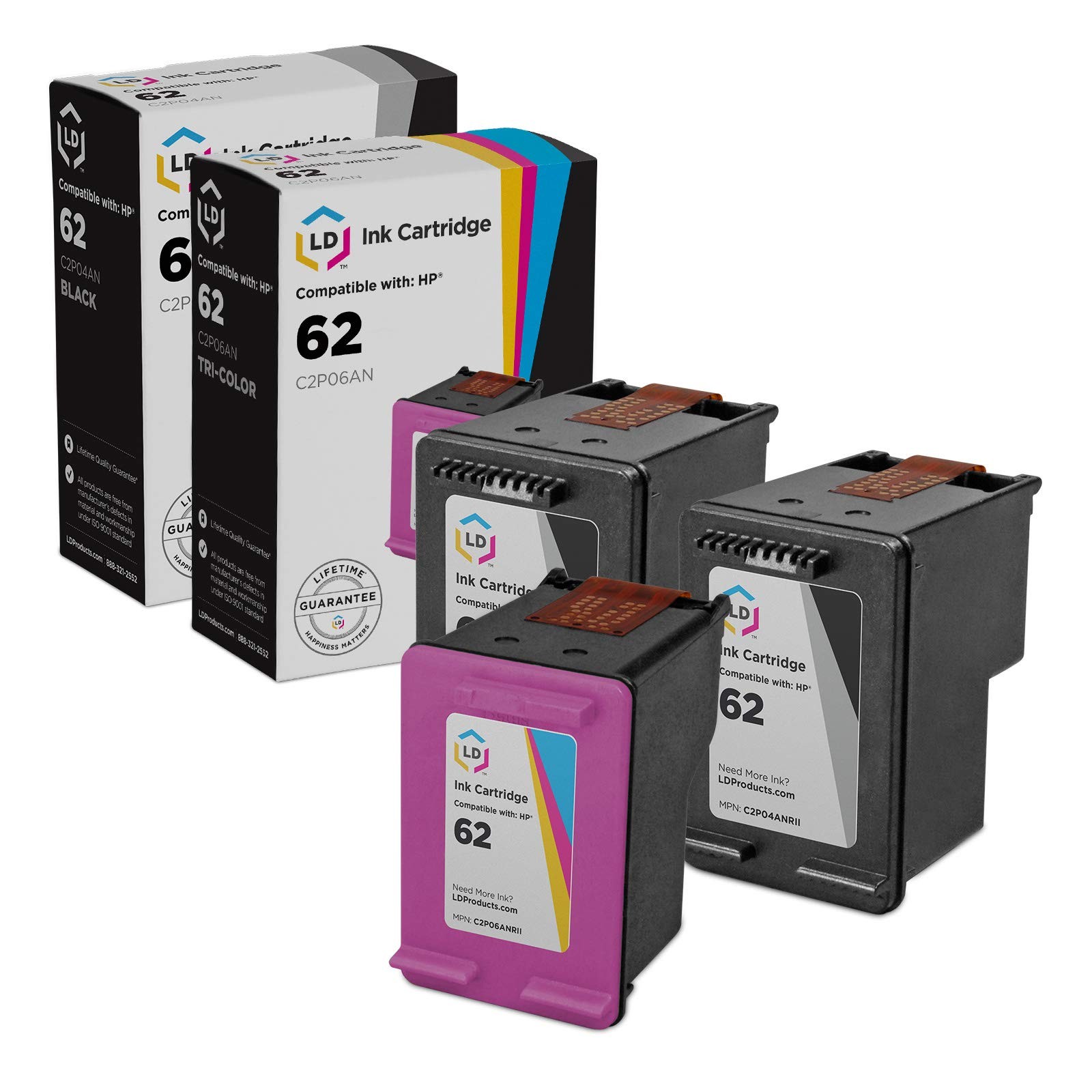 LD Replacement Replacements HP 62 3pk Cartridges C2P04AN Black C2P06AN Color