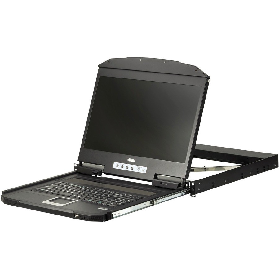 Aten 1U Ultra Short Depth Single Rail WideScreen LCD Console (USB / VGA)-TAA
