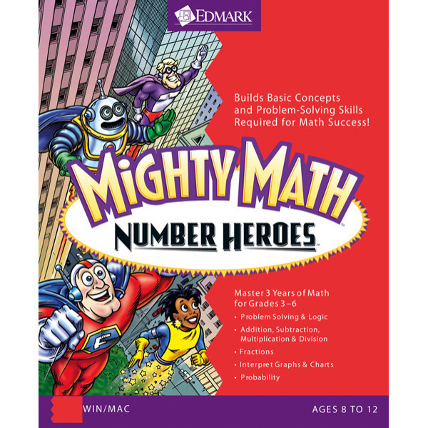 Mighty Math Number Heroes PC CD-ROM Edmark Education Computer Game Grades 3-6