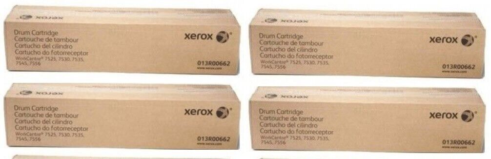 4 Genuine Factory Sealed Xerox 013R00662 Color Drum Cartridges 7520 7535 7525