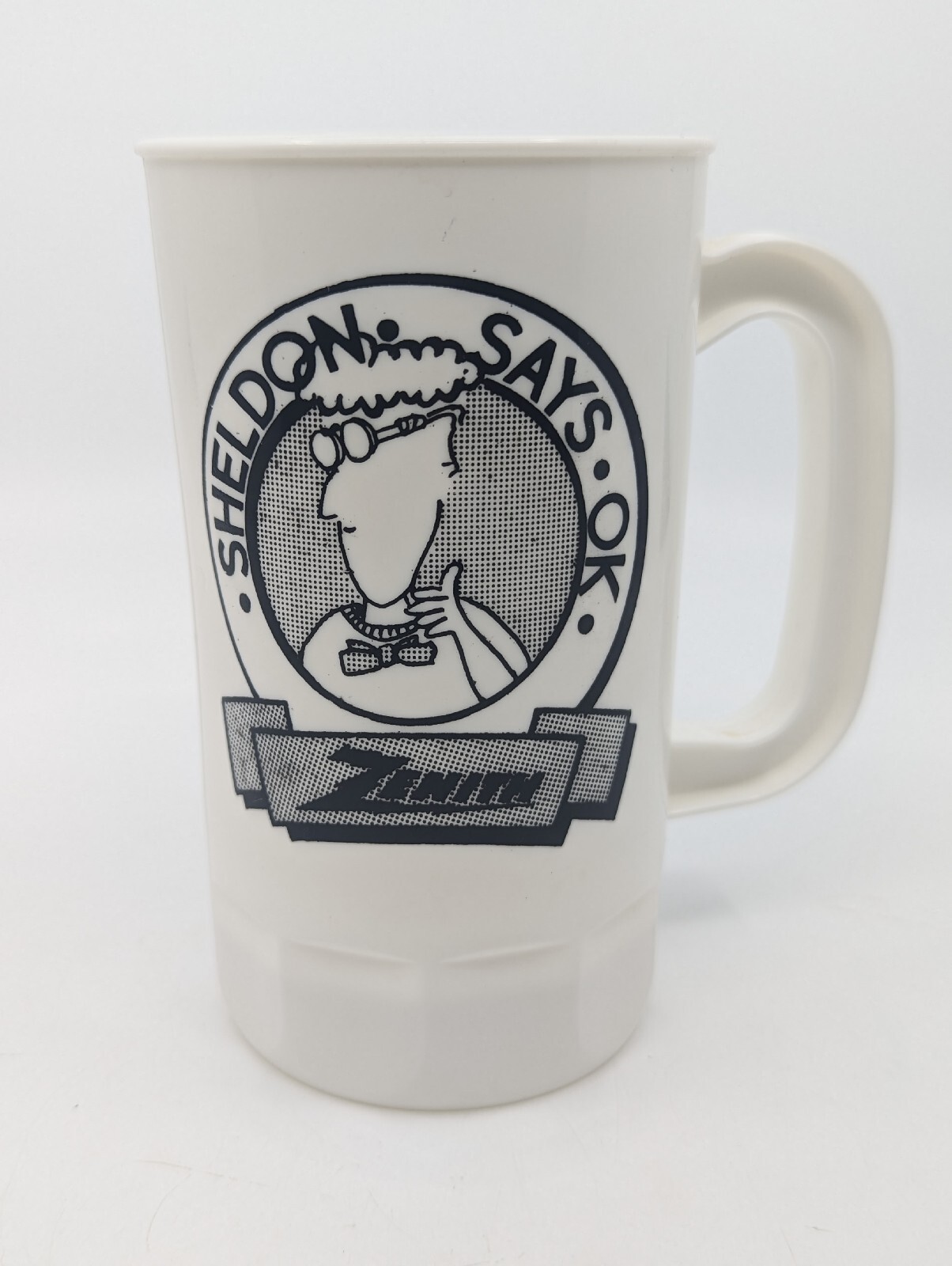 Vintage Zenith Data Systems "Sheldon Says OK" White Plastic Cup, NOS Unused RARE