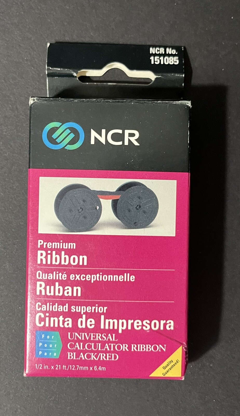 NCR Premium Ribbon 151085 Black/Red Universal Calculator 1/2 in x 21 ft