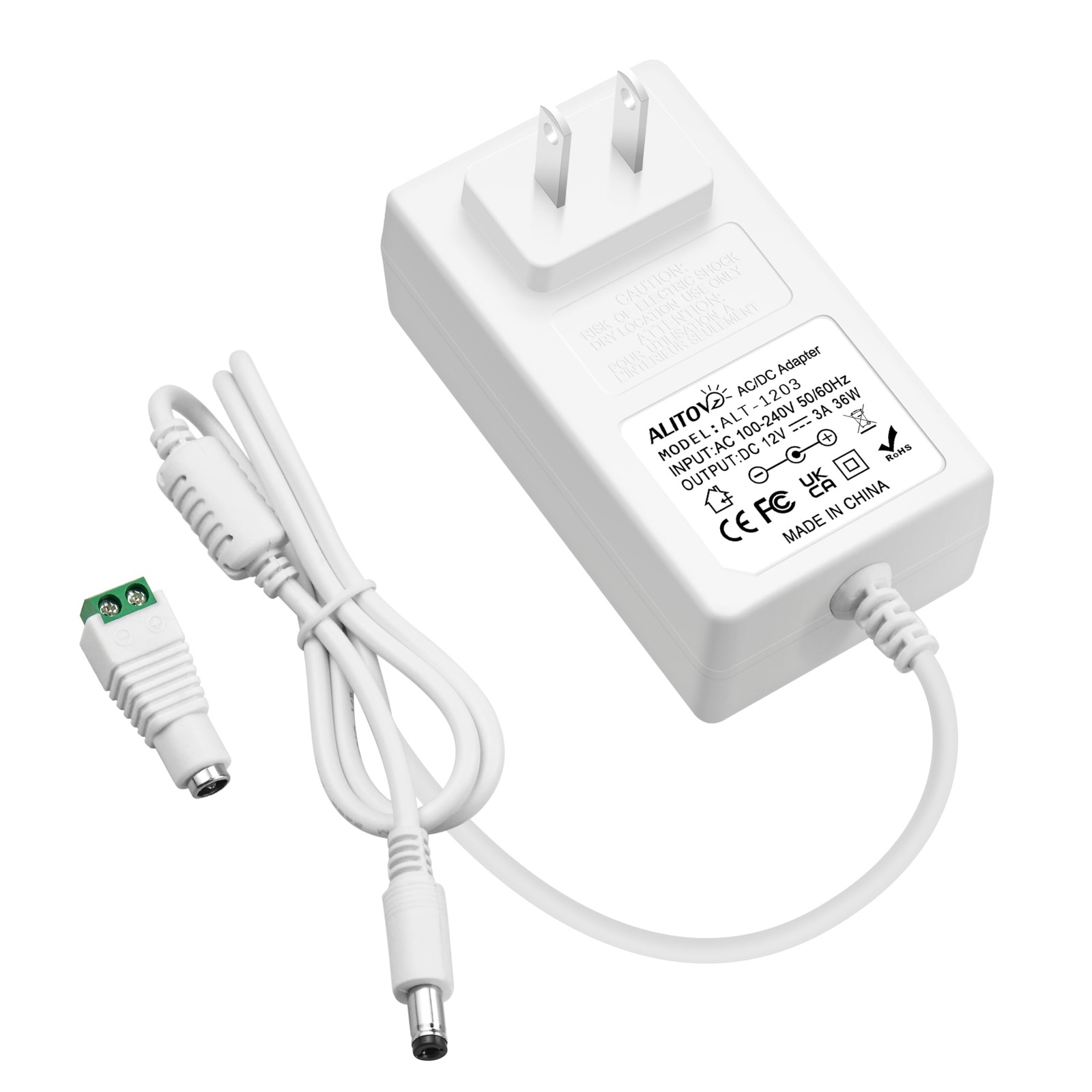 ALITOVE 12V Power Supply White 3A 36W AC Adapter 100-240V 1 DC Tip,