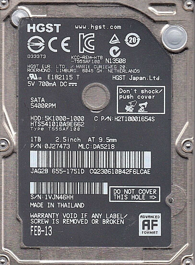FOR DATA RECOVERY HGST HTS541010A9E662 pn: 0J27473 SATA BAD SECTOR 6423