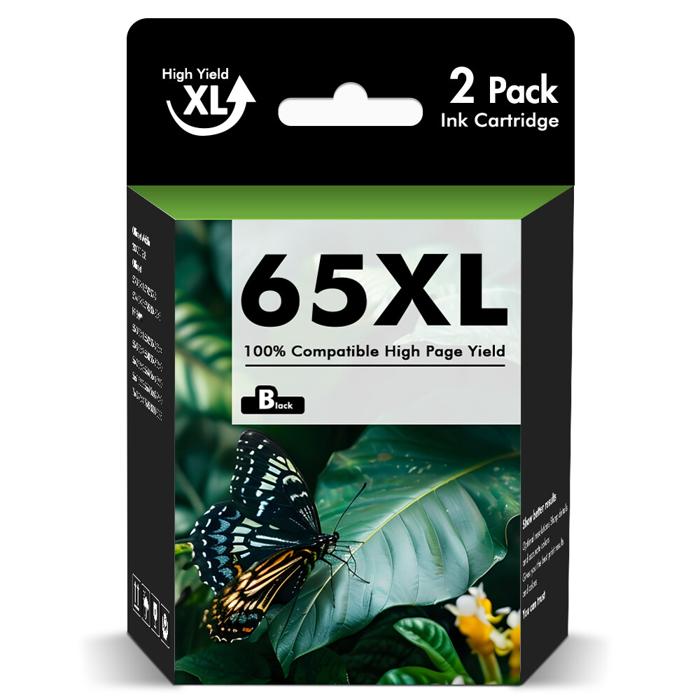 2Pk 65XL 65 XL Black Ink Cartridge for HP DeskJet 2620 3750 3772 AMP 100 120 125