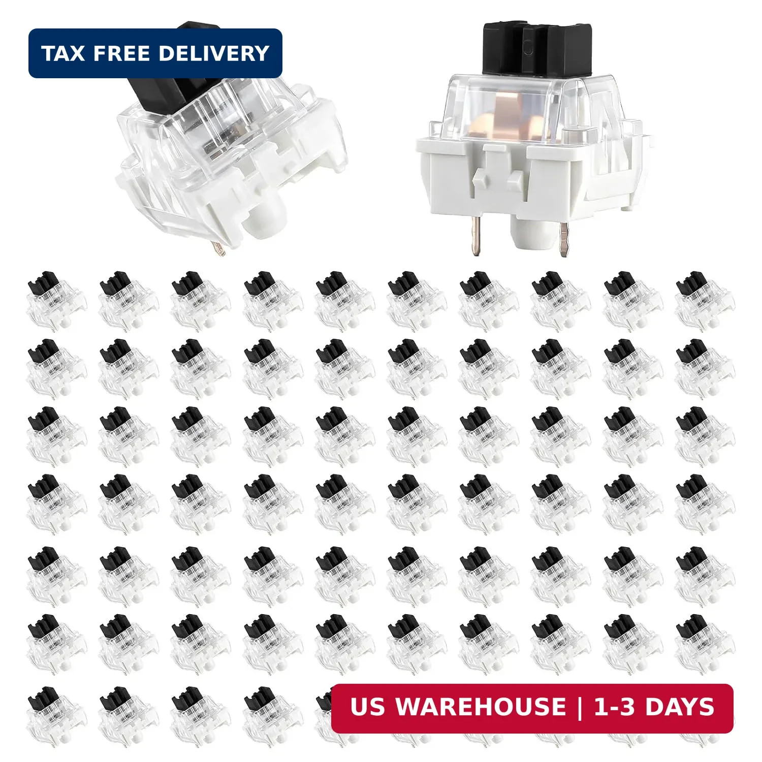 Mechanical Keyboard Switches, 72 Pcs 3 PIN Keyboard Clickers for 3D Prints | Bla