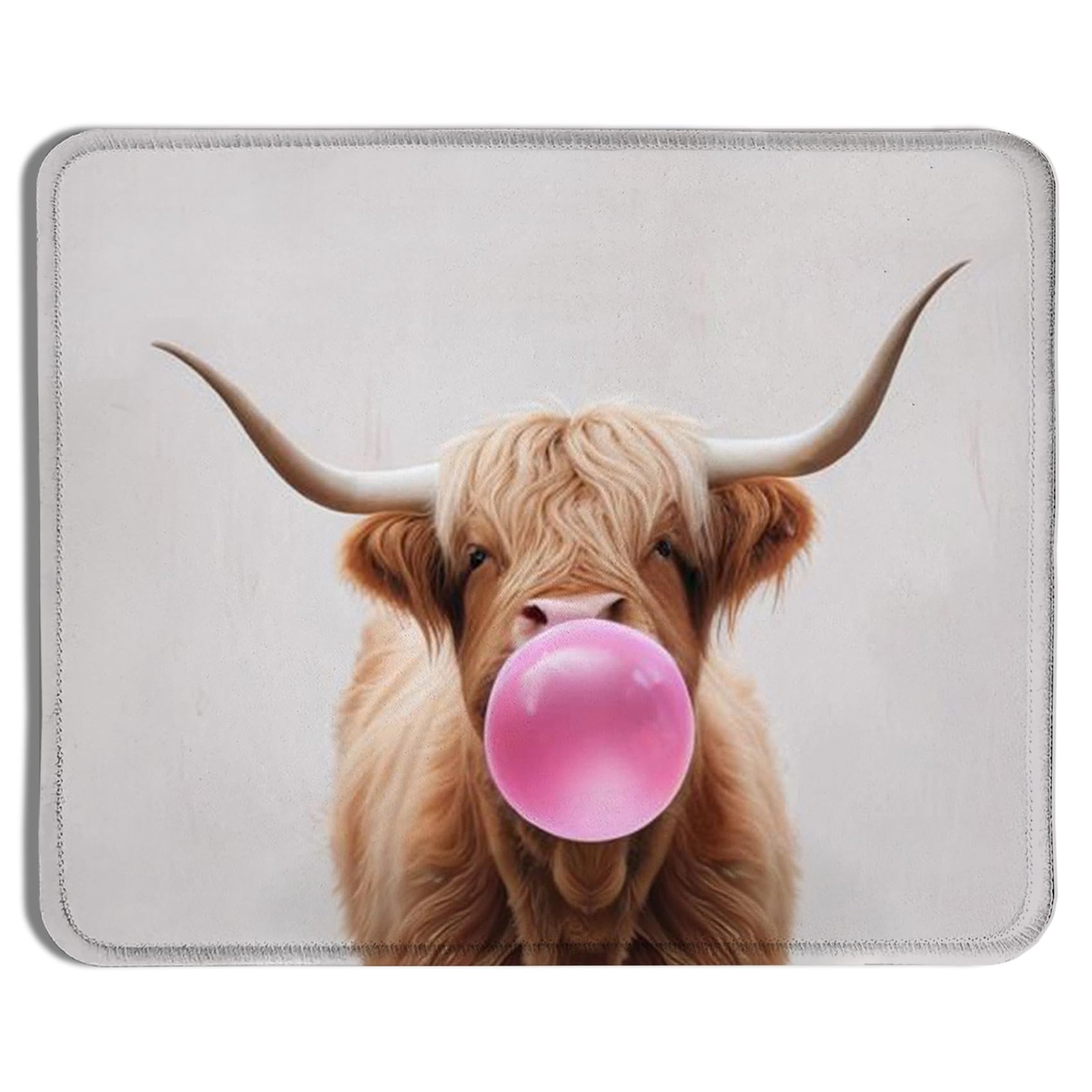 Funny Highland Cow Western Animals Mouse Pad, Pink Bubble Gum Highland Cow Pr...