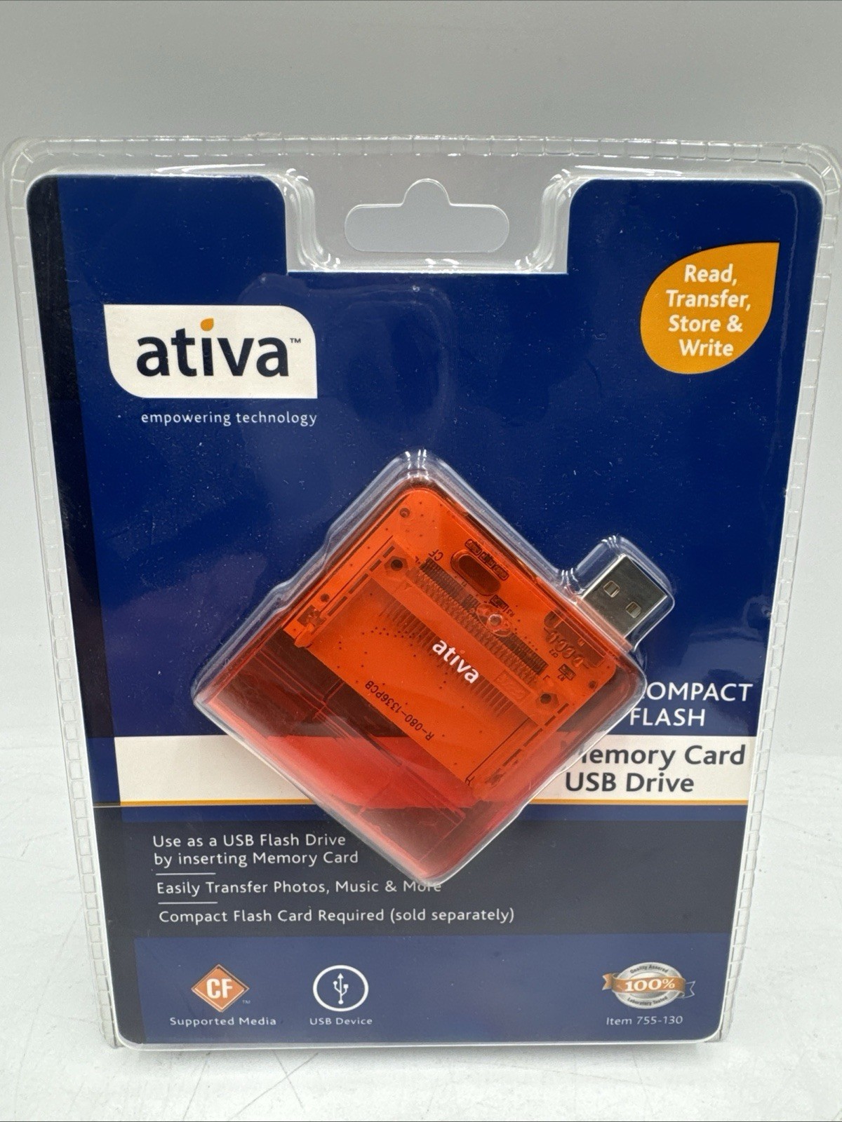 Ativa Compact Flash Memory Card Usb Drive Reader Orange NEW