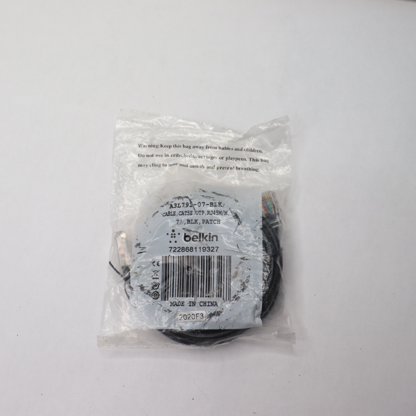 Belkin Patch Cable Black RJ45 Cat-5e 7ft A3L791-07-BLK