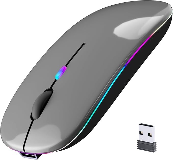 Slim Gray Wireless Bluetooth 5.2 Luminous Mouse USB Type-C rechargeable 2.4GHz