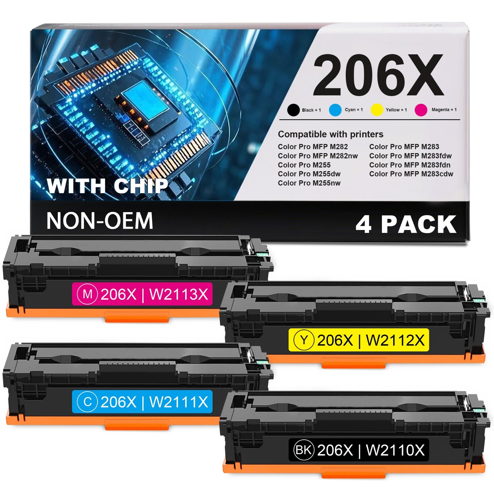 206X Compatible Toner Cartridges 4 Pack High Yield (with Chip)