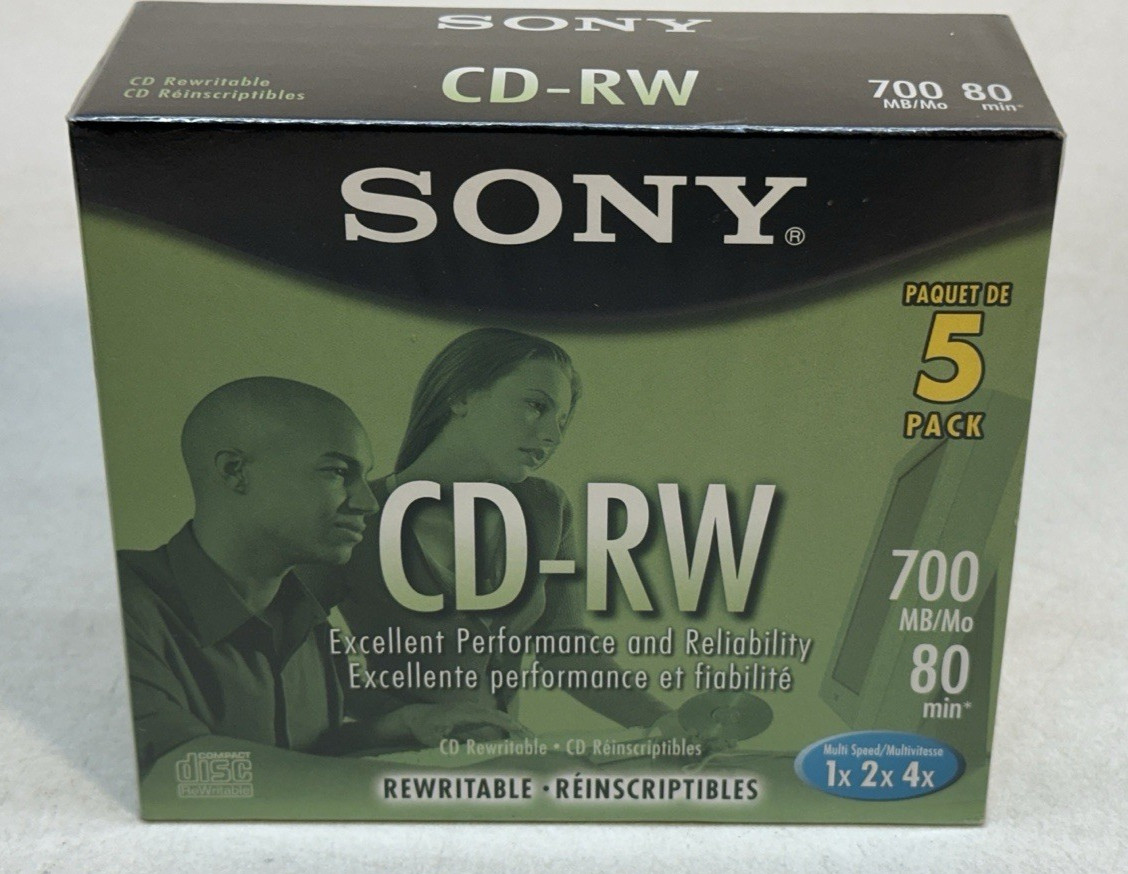 Sony CD-RW 5 Pack Rewritable Discs 700MB 80 Minute Multi Speed 1X 2X 4X  Sealed