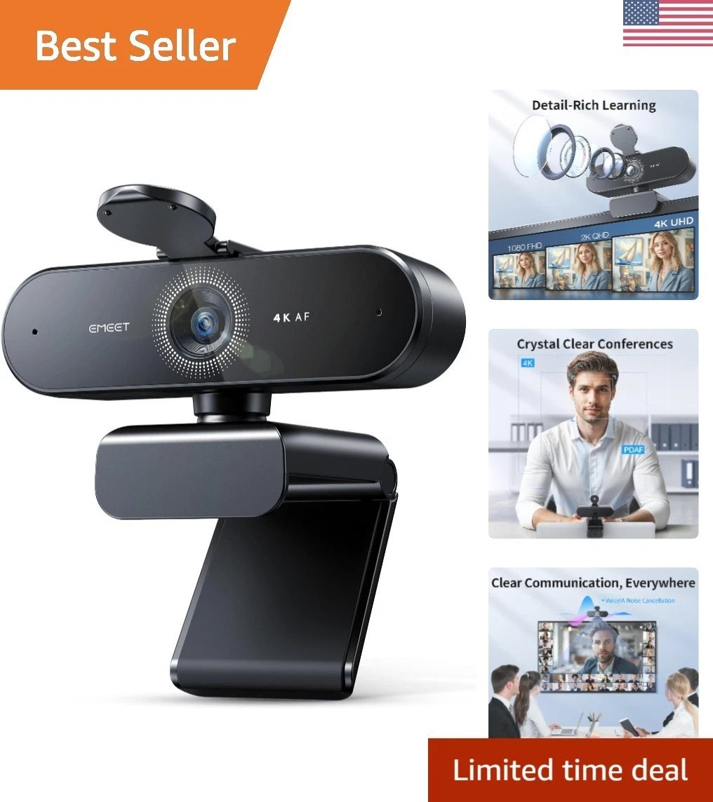 Dual Mic NOVA 4K Webcam - Compact Design with Privacy Cover for Safe Streaming