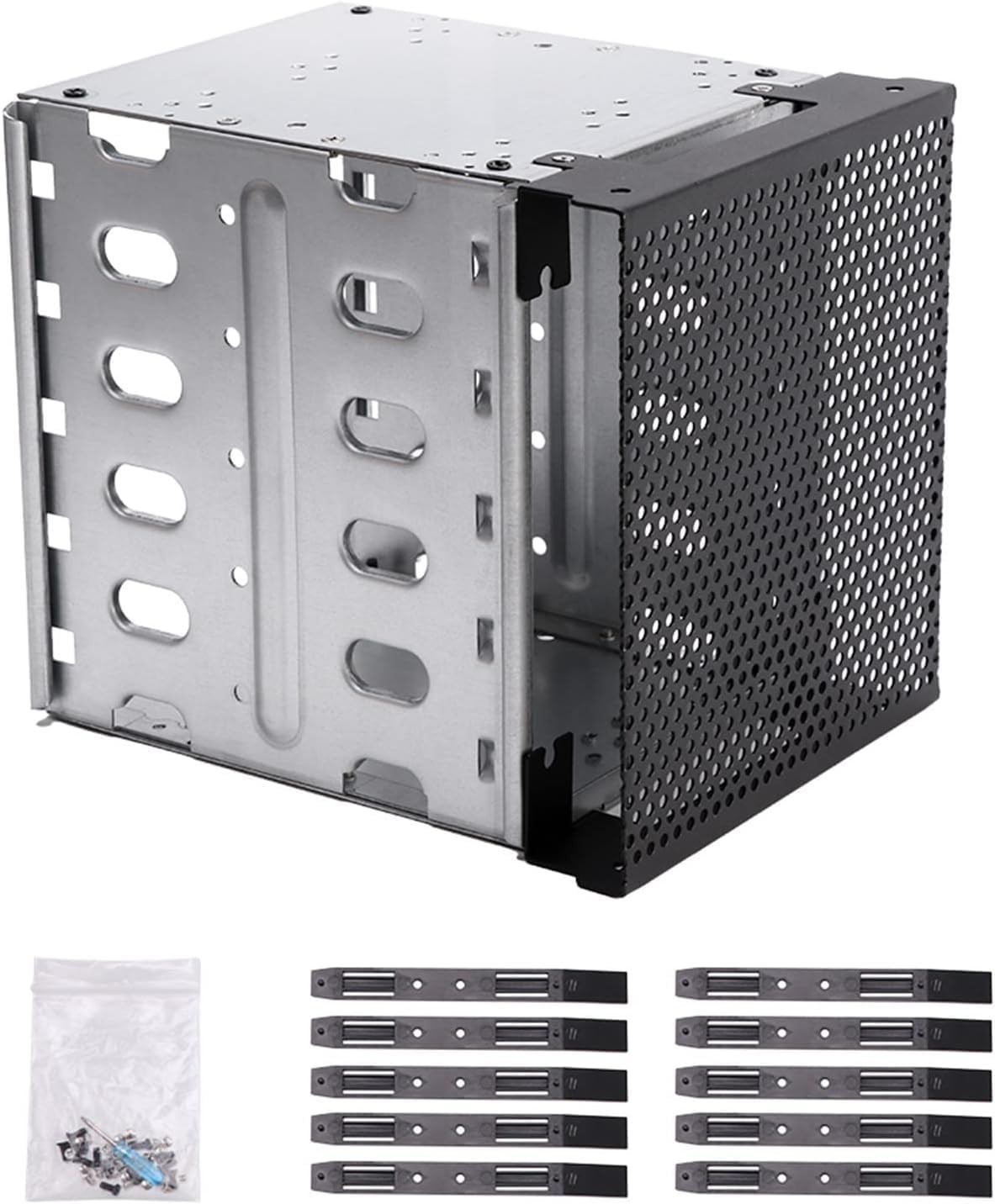 Stainless Steel Hard Drive Cage, 5.25" to 5X3.5 Rack SAS for Computer, Hard Driv