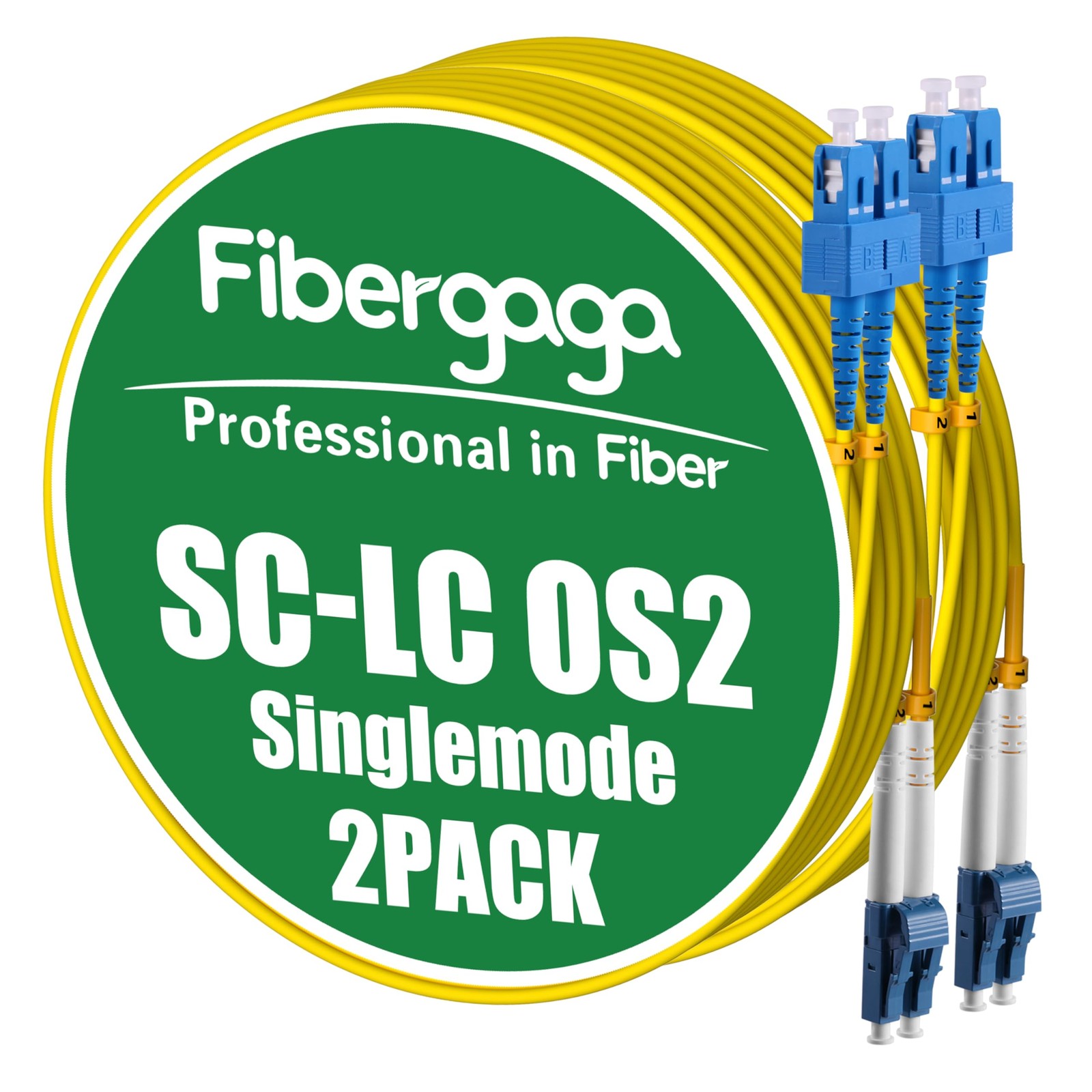 Fibergaga® OS2 LC to SC Fiber Patch Cable, Multimode, 10M(33ft), 2Pack | Mult...