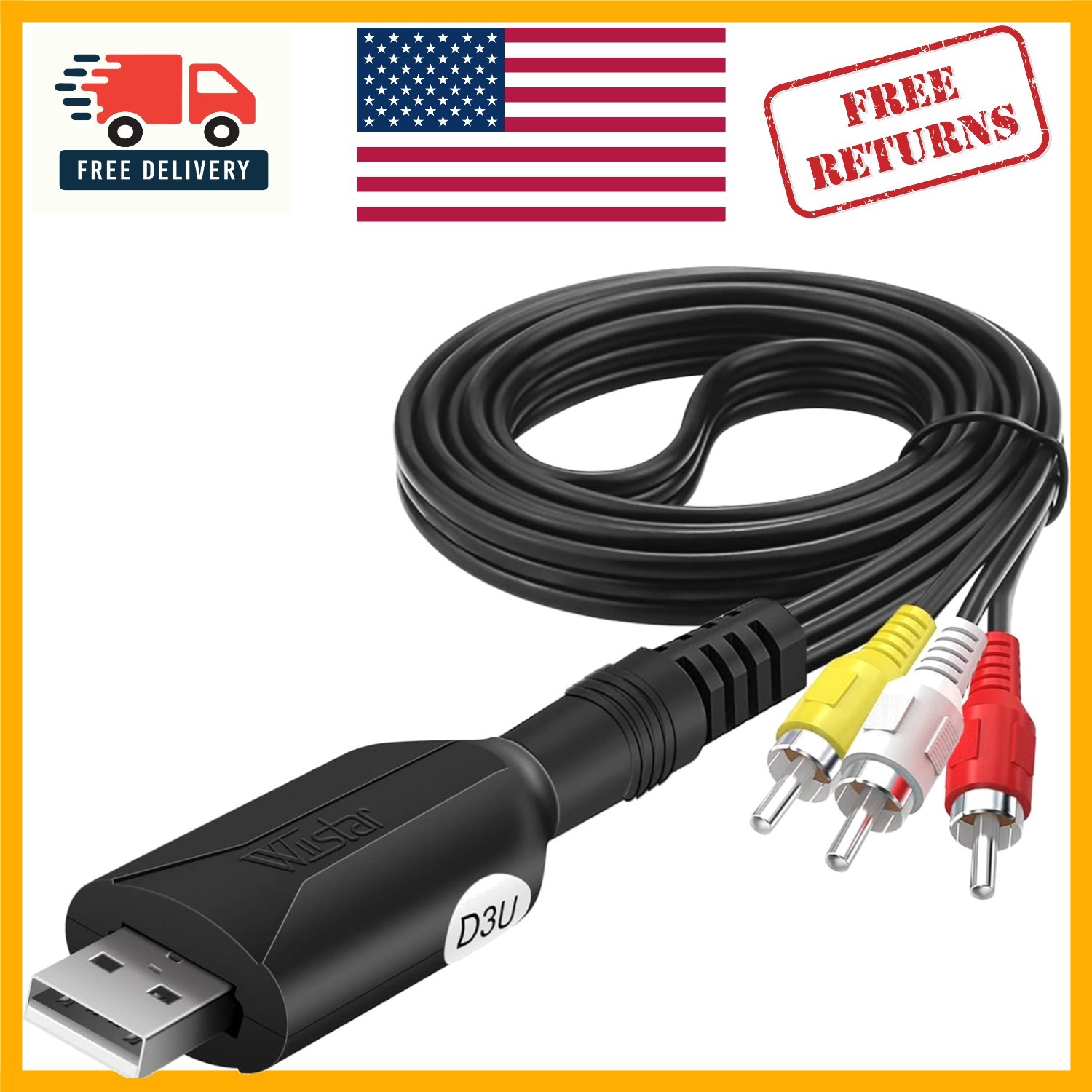 Versatile USB 2.0 Audio/Video Capture Card - 1M Cable for VHS, Hi8, and More