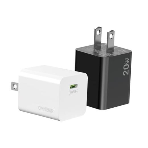 2-Pack 20W USB C Charger, Compact GaN PD 3.0 PPS Fast 2-Pack 20W Black & White