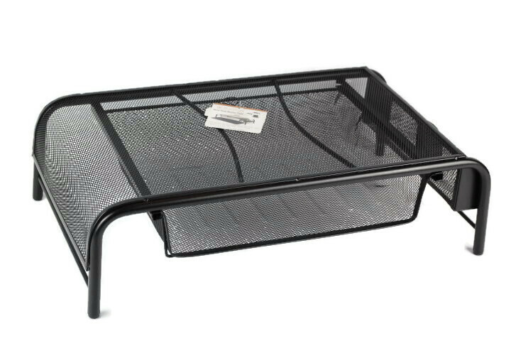 Sucasa Black Metal Mesh Storage Slot Monitor Stand w/ Drawer