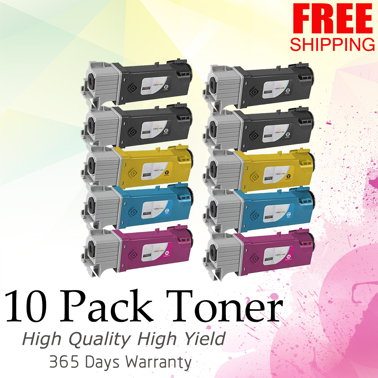 10 PK Toner Cartridges CMYK High Yield for Xerox Phaser 6128/6128N MFP Printer
