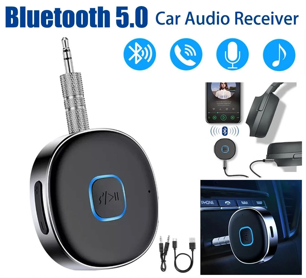 Bluetooth 5.0 AUX Car Adapter Wireless Audio Receiver Handsfree Stereo