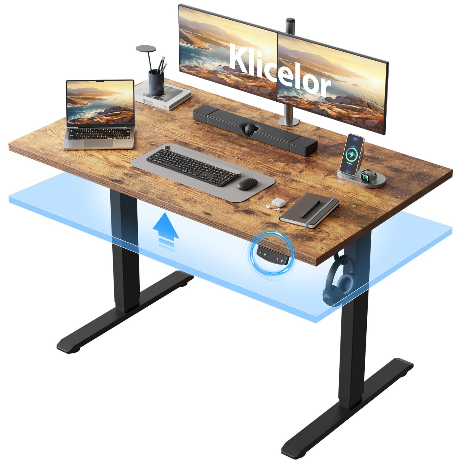 Electric Standing Desk 24 Inch Height Adjustable Memory Preset Rustic Brown