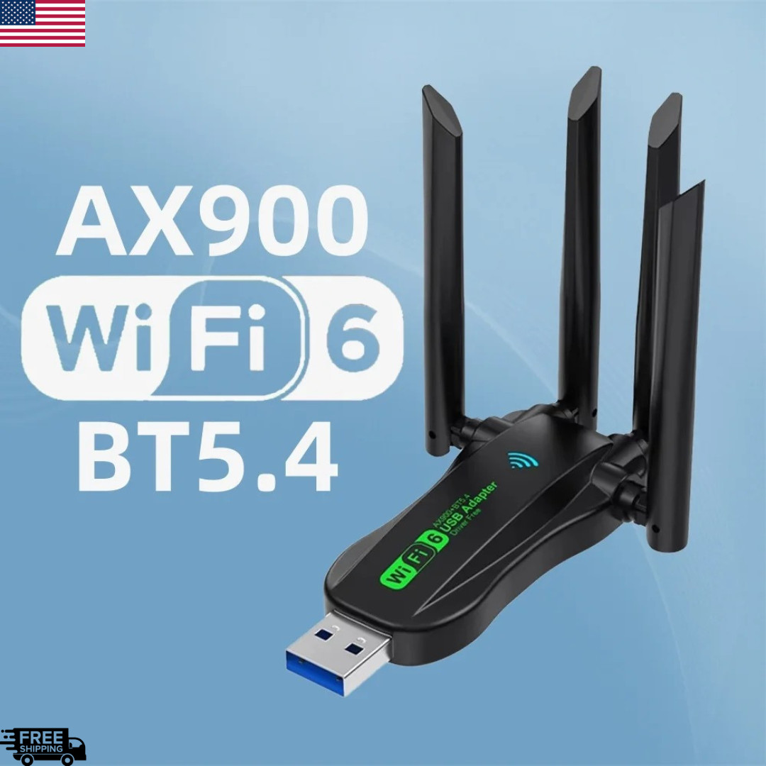 WiFi 6 USB Adapter AX900 with Bluetooth 5.4, Dual Band Receiver Win 10/11 Mac