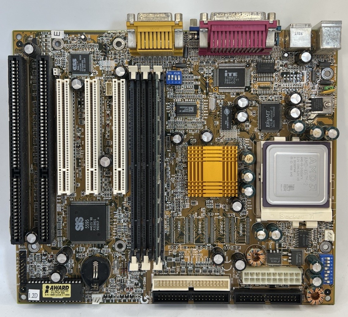 Gigabyte GA-5SMM Super Socket 7 Motherboard AMD K6-2 500MHz RAM Vintage