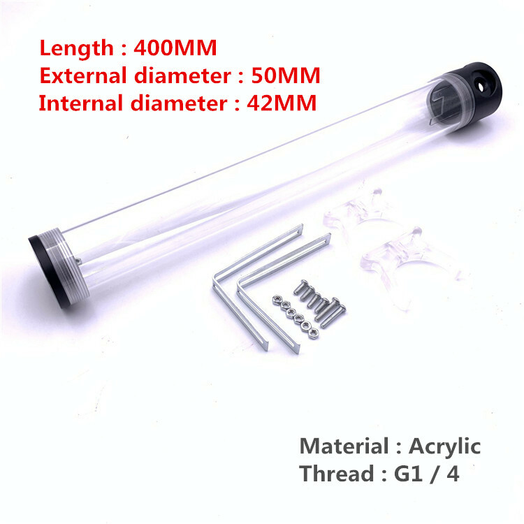 Computer water-cooled acrylic cylindrical water tank 400MM*50MM Side 4 holes