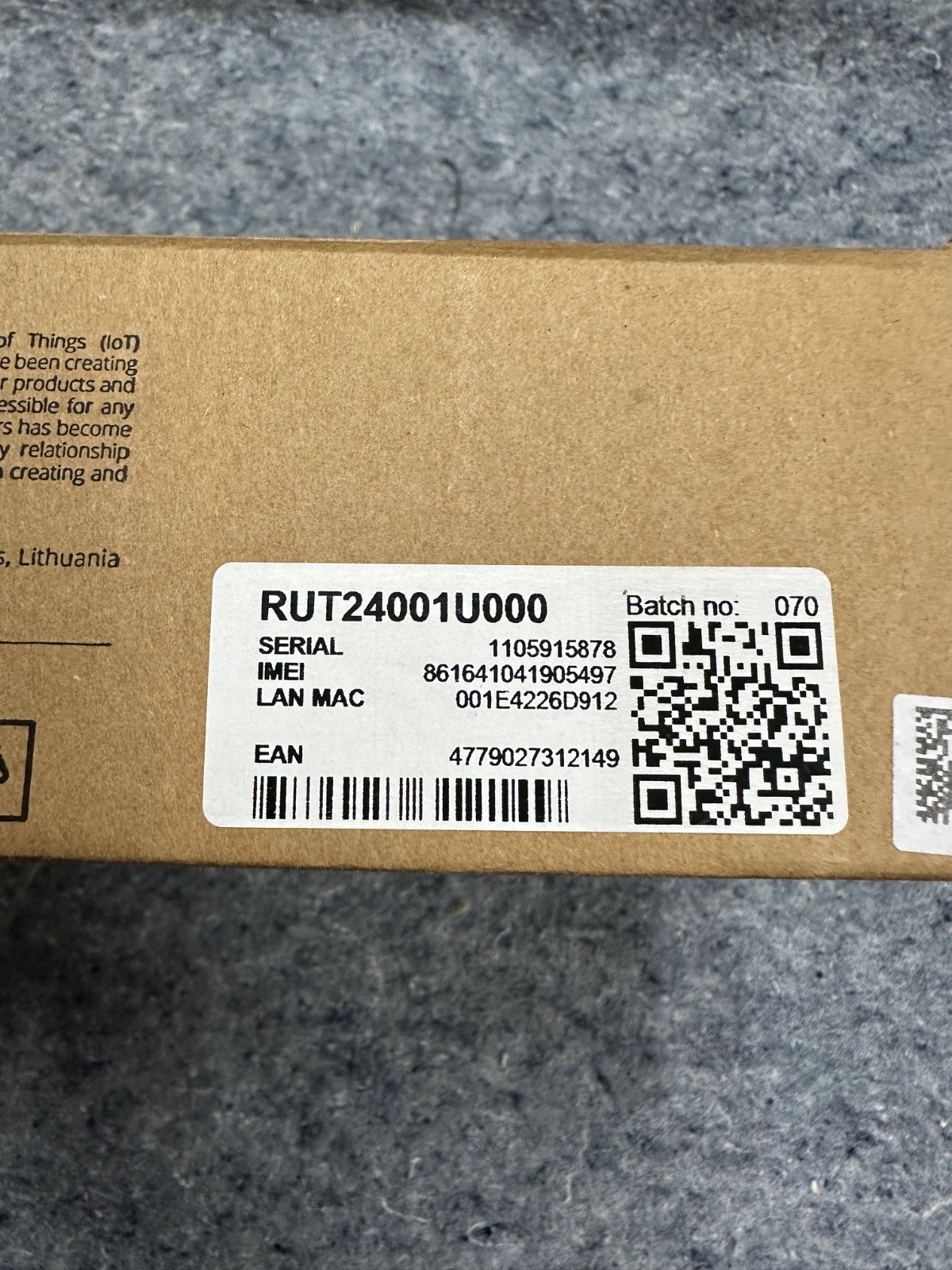 Teltonika  Industrial 4G LTE Router, CAT 4, 2 Fast Ethernet, P/N: RUT24001U000