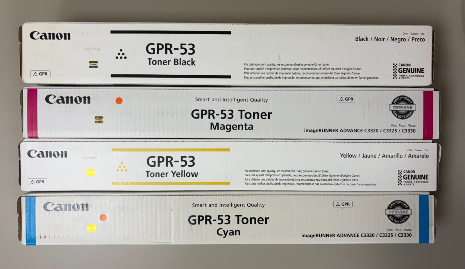 1 Set OEM CANON GPR-53 Toner Cartridge Full Set Black Cyan Magenta Yellow CYMK