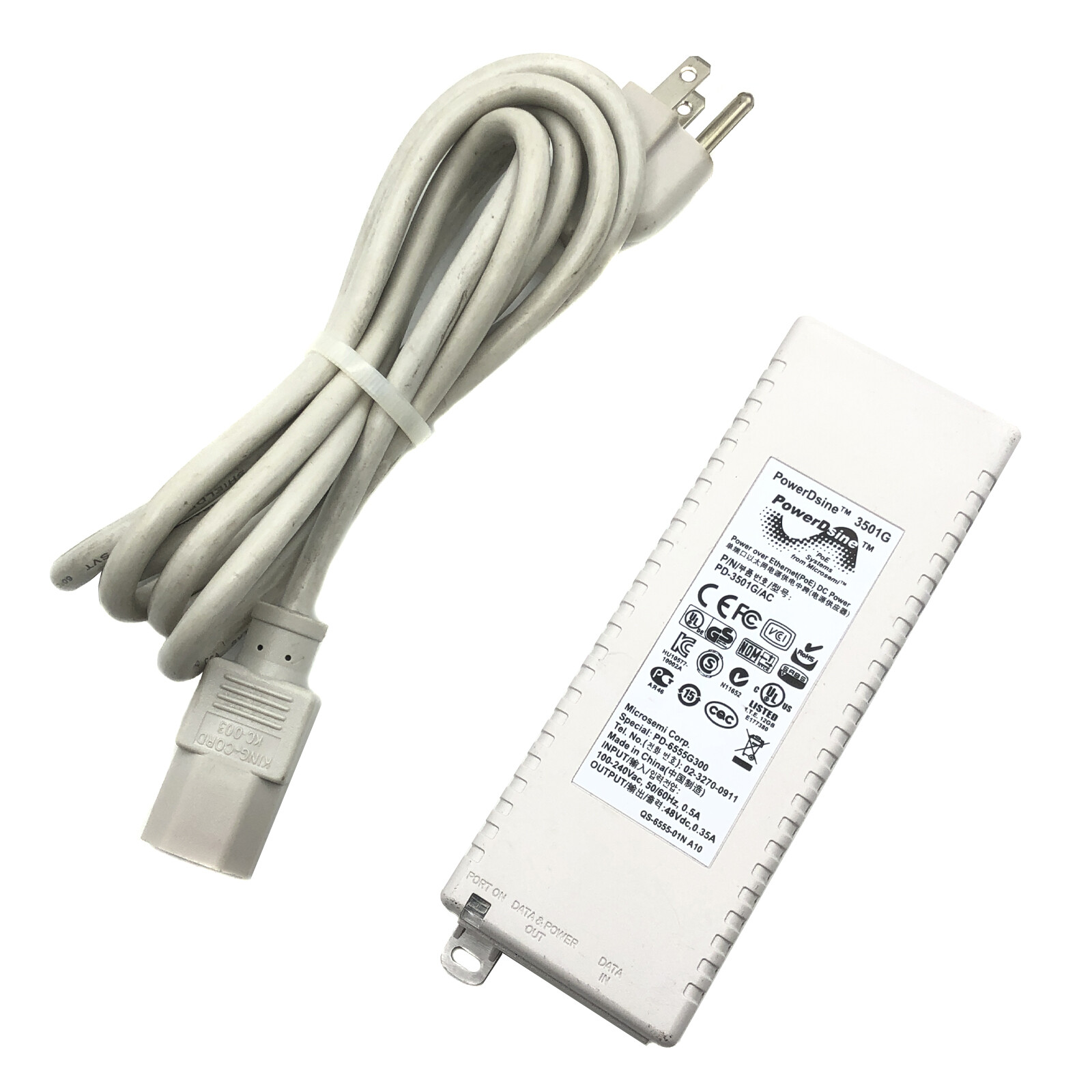 Microsemi PowerDsine PD-3501G/AC Gigabit PoE Adapter Midspan 802.3af 15.4W w/PC