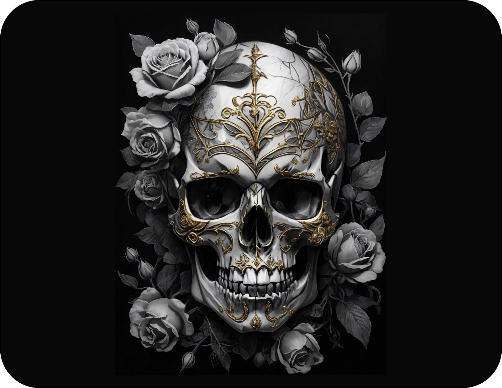 Skull Face Sugar Face And Roses Art AI Design  Novelty Mouse Pad Stunning