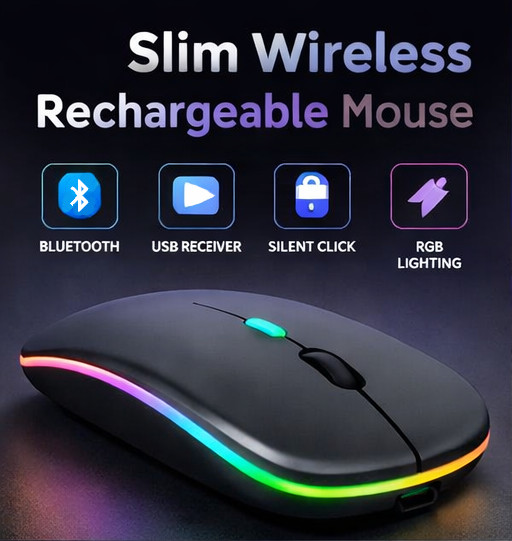 2.4GHz Wireless Optical RGB USB Rechargeable Mouse Slim Silent PC Laptop