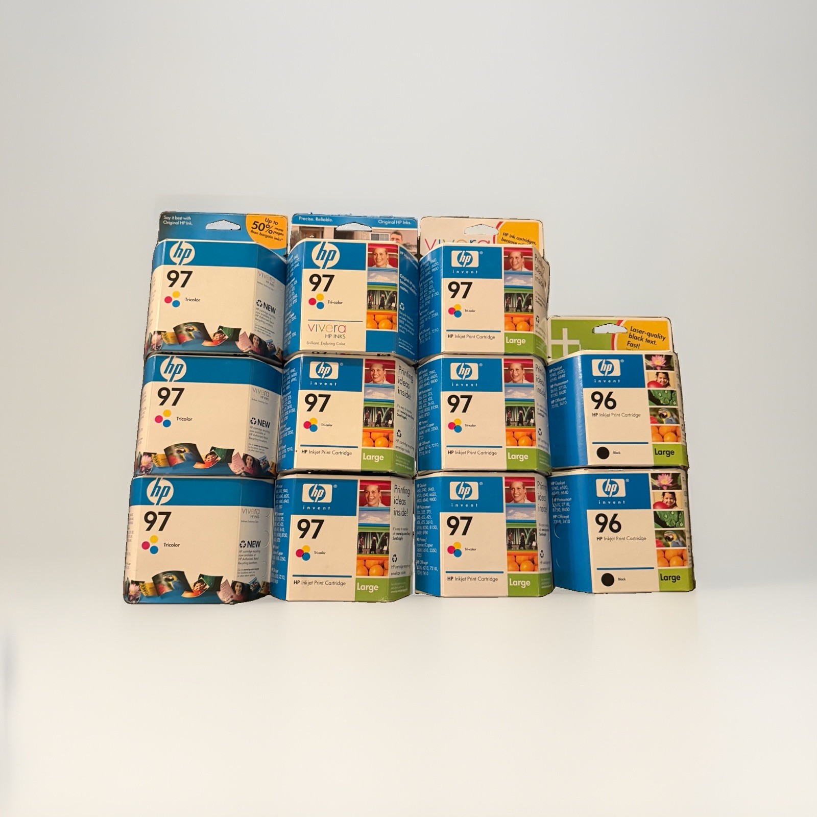 Lot Of 11 Hp Printer Cartridges, 9 Tri-color 97, 2 Black 96