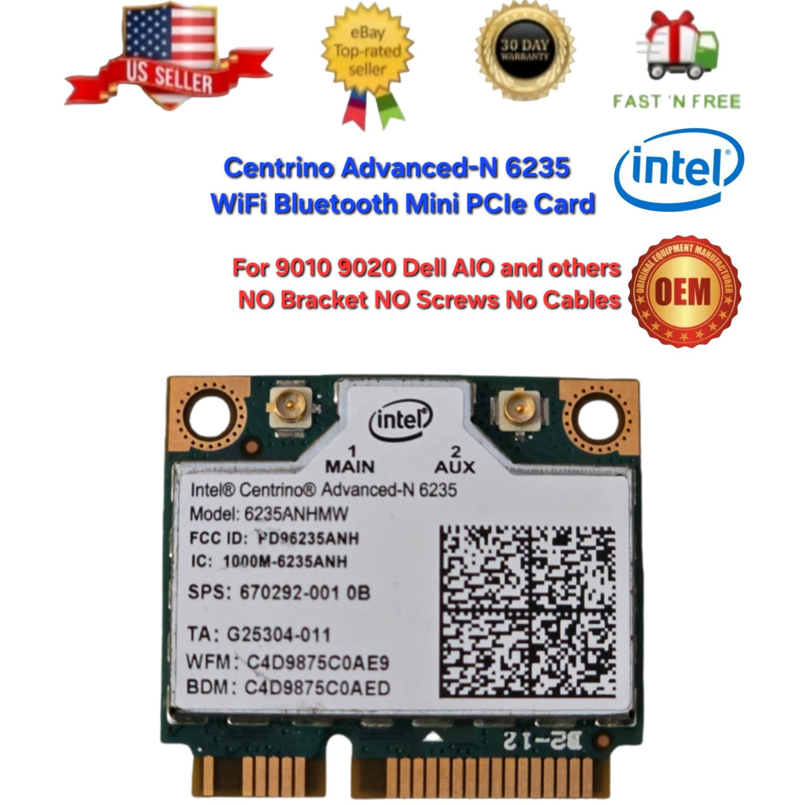 Intel Centrino Advanced-N 6235 WiFi Bluetooth Mini PCIe Card 6235ANHMW 9010 9020