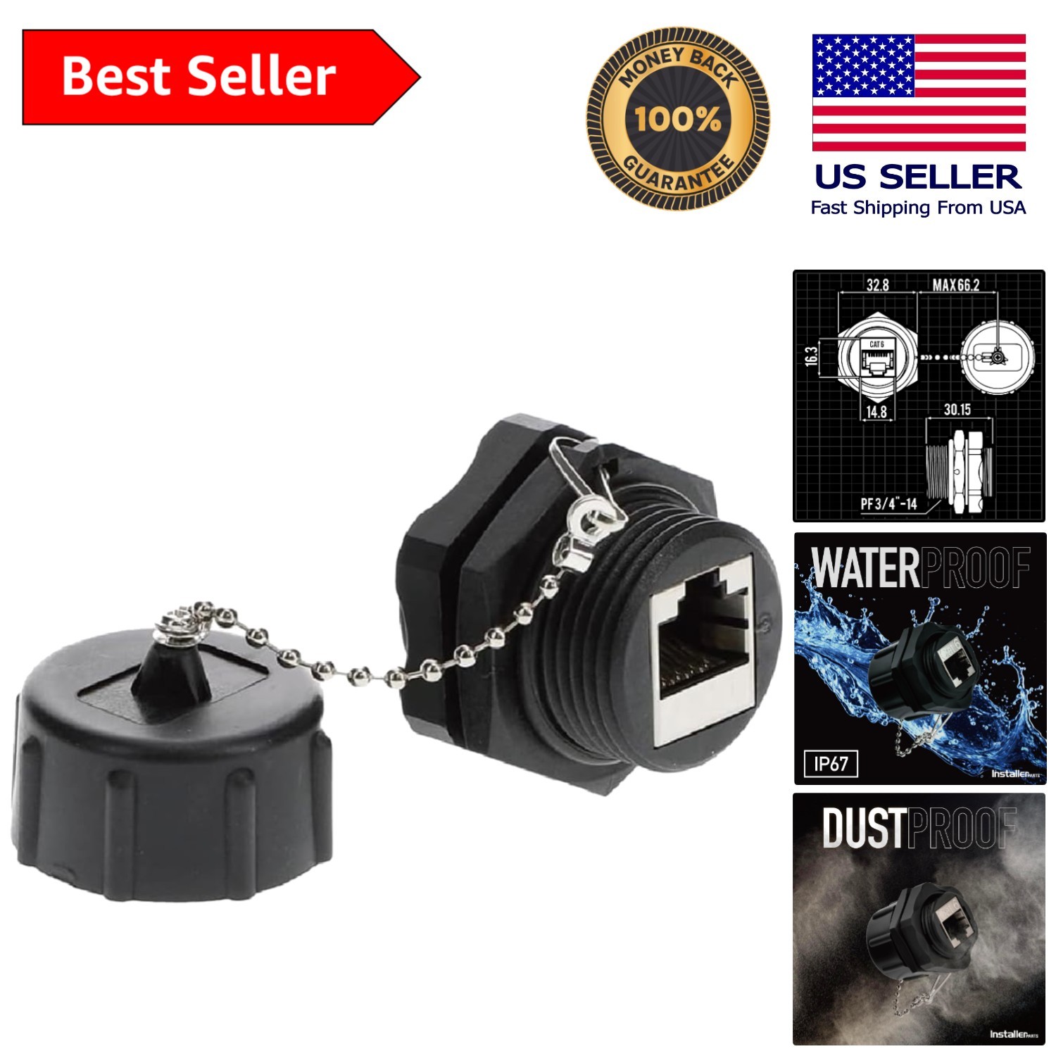Waterproof RJ45 Female-Female Coupler for Reliable Networking Solutions