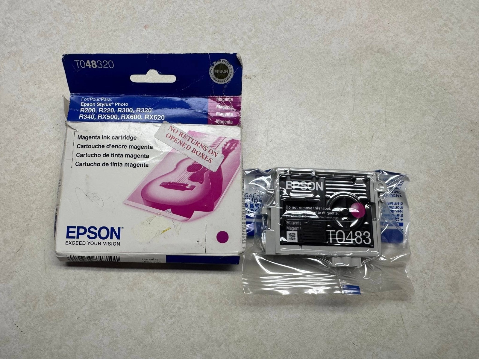 Genuine Epson 48 T048320 Magenta Ink Cartridge Sealed Exp 04/2011 R300 R320