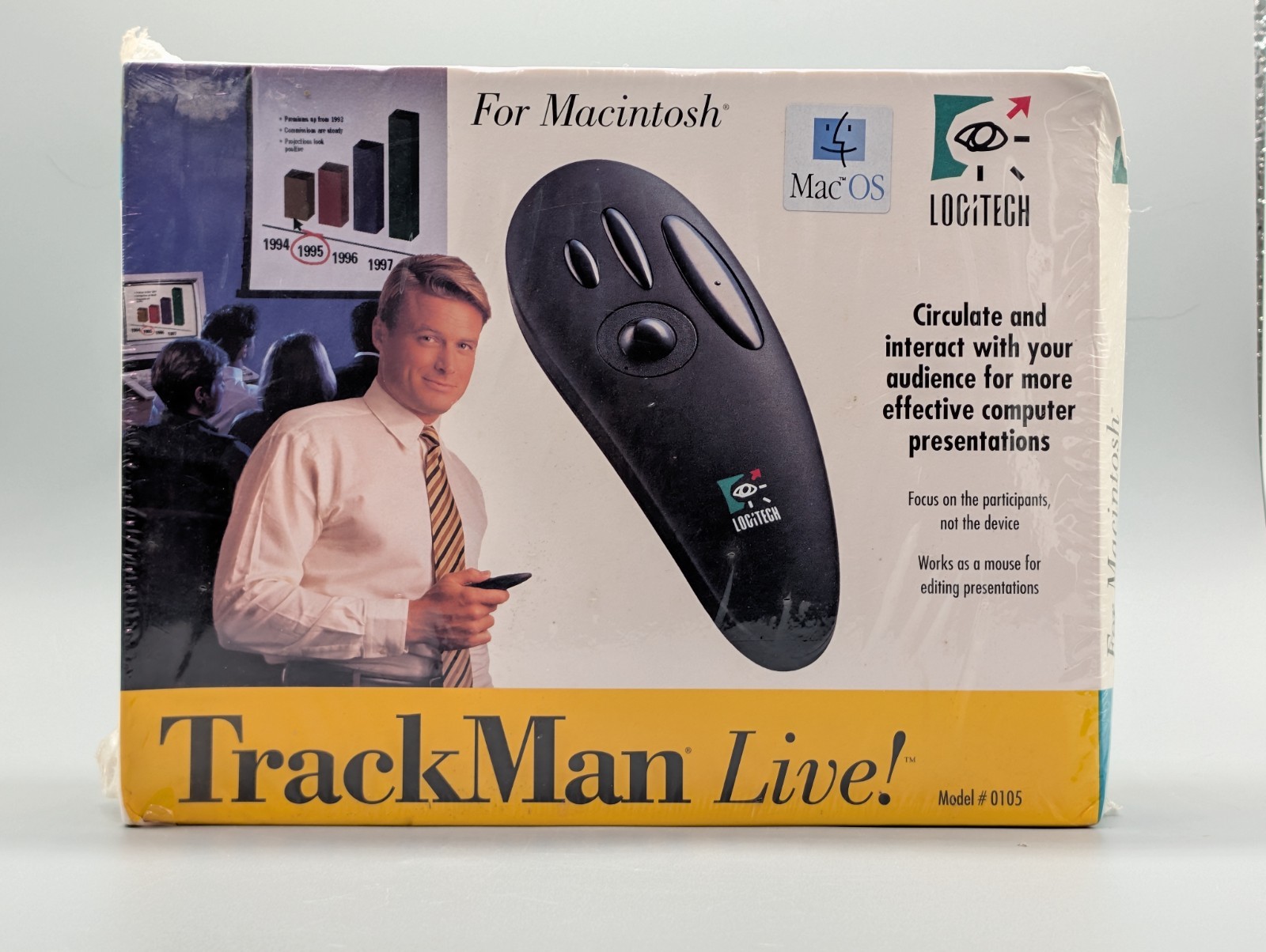 Logitech TrackMan Live Macintosh Cordless Trackball Mouse New Old Stock Vintage