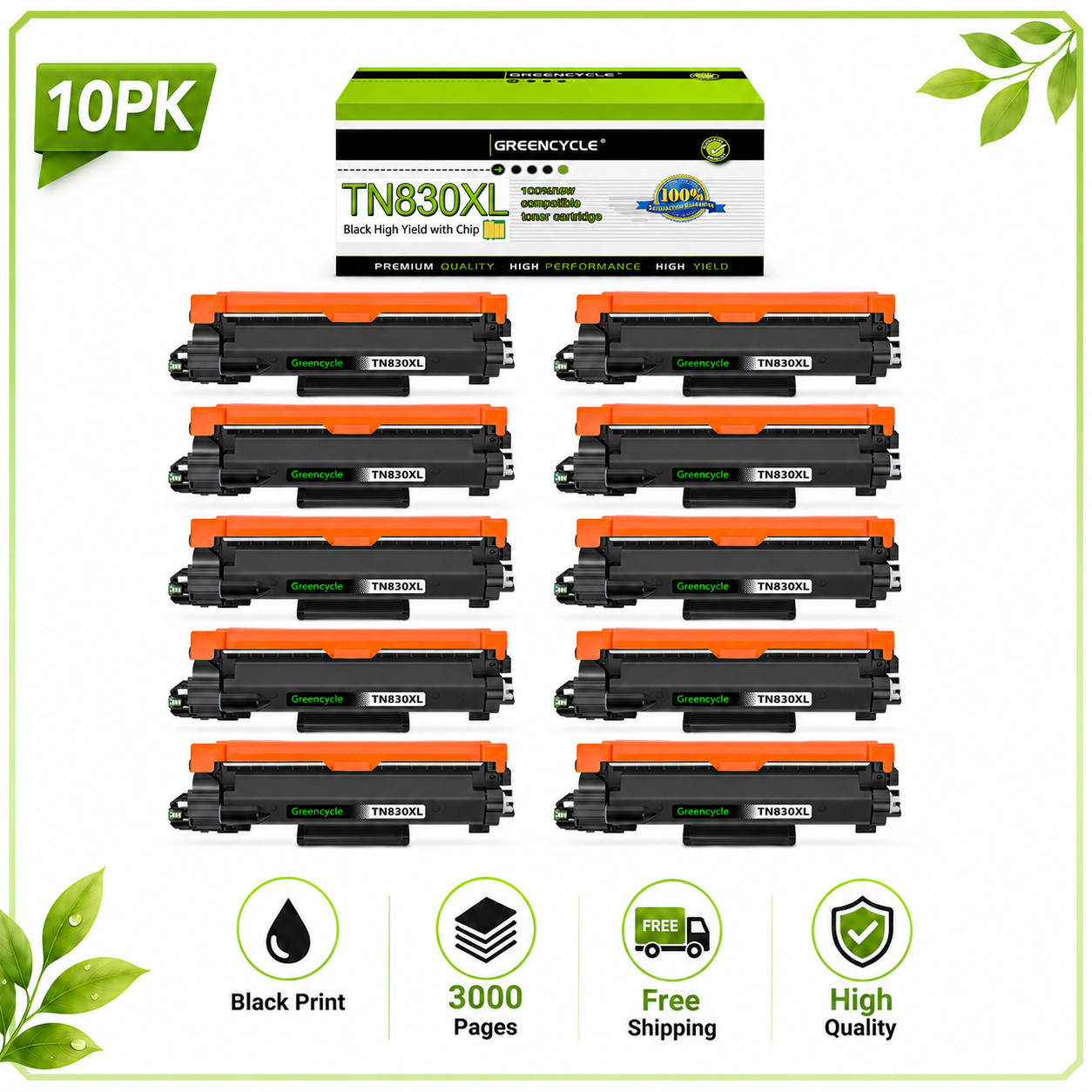 10-Pack TN830XL High Yield Toner Cartridge for Brother HL-L2460DW L2405W L2480DW